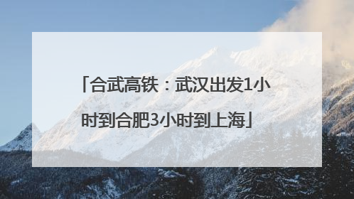 合武高铁：武汉出发1小时到合肥3小时到上海